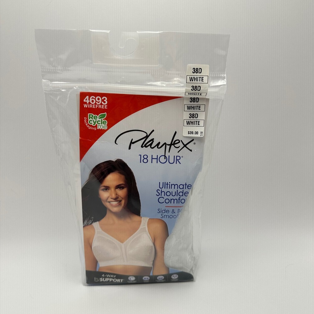 Playtex 18 Hour Ultimate Shoulder Comfort Wirefree Bra White 38D 4693 Tagless